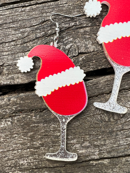 Red Wine Santa Hat Earrings