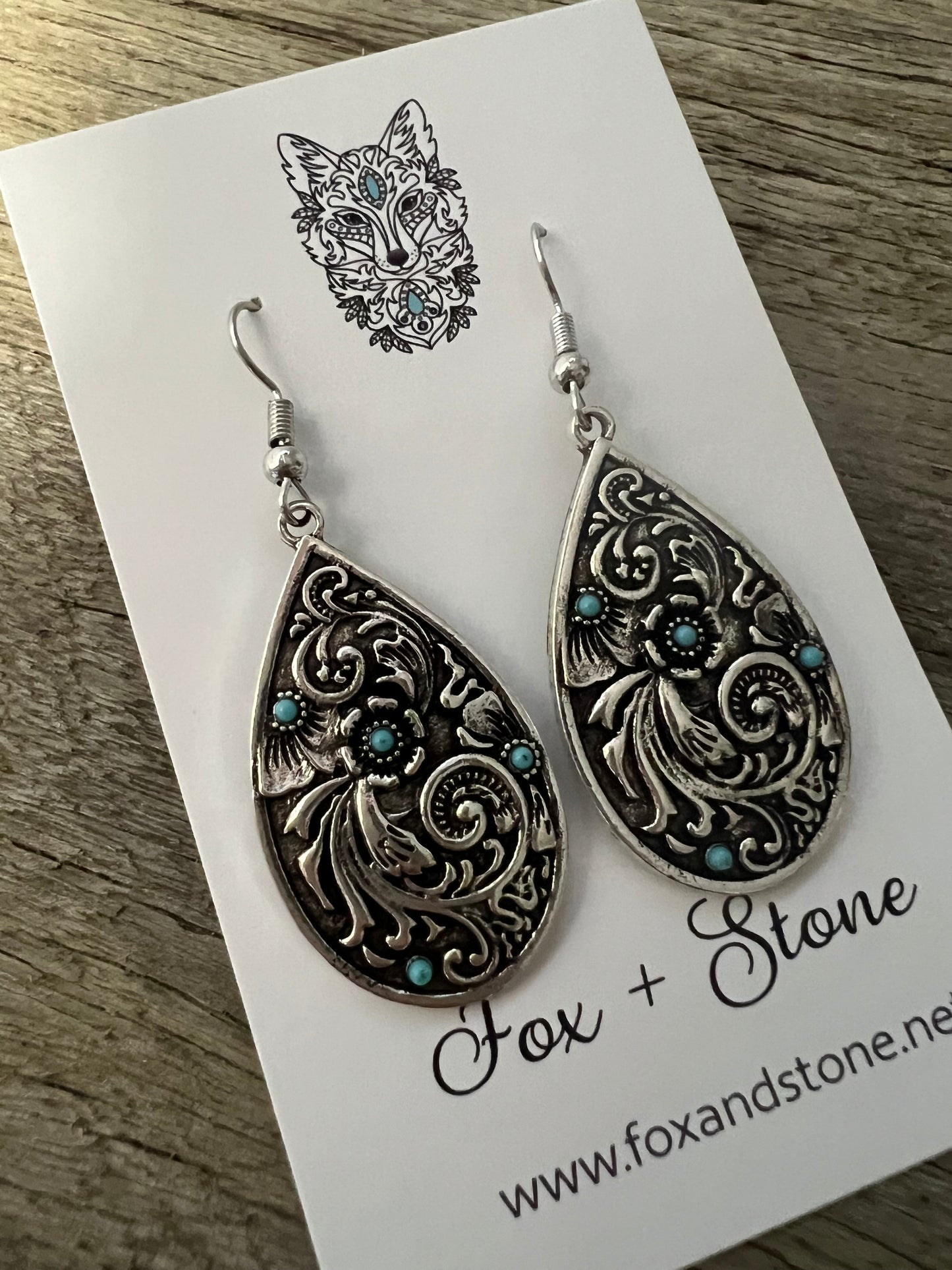 Swirl Silver Turquoise Metal Dangles
