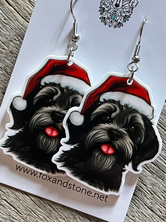 Havanese Santa Hat Dog Earrings