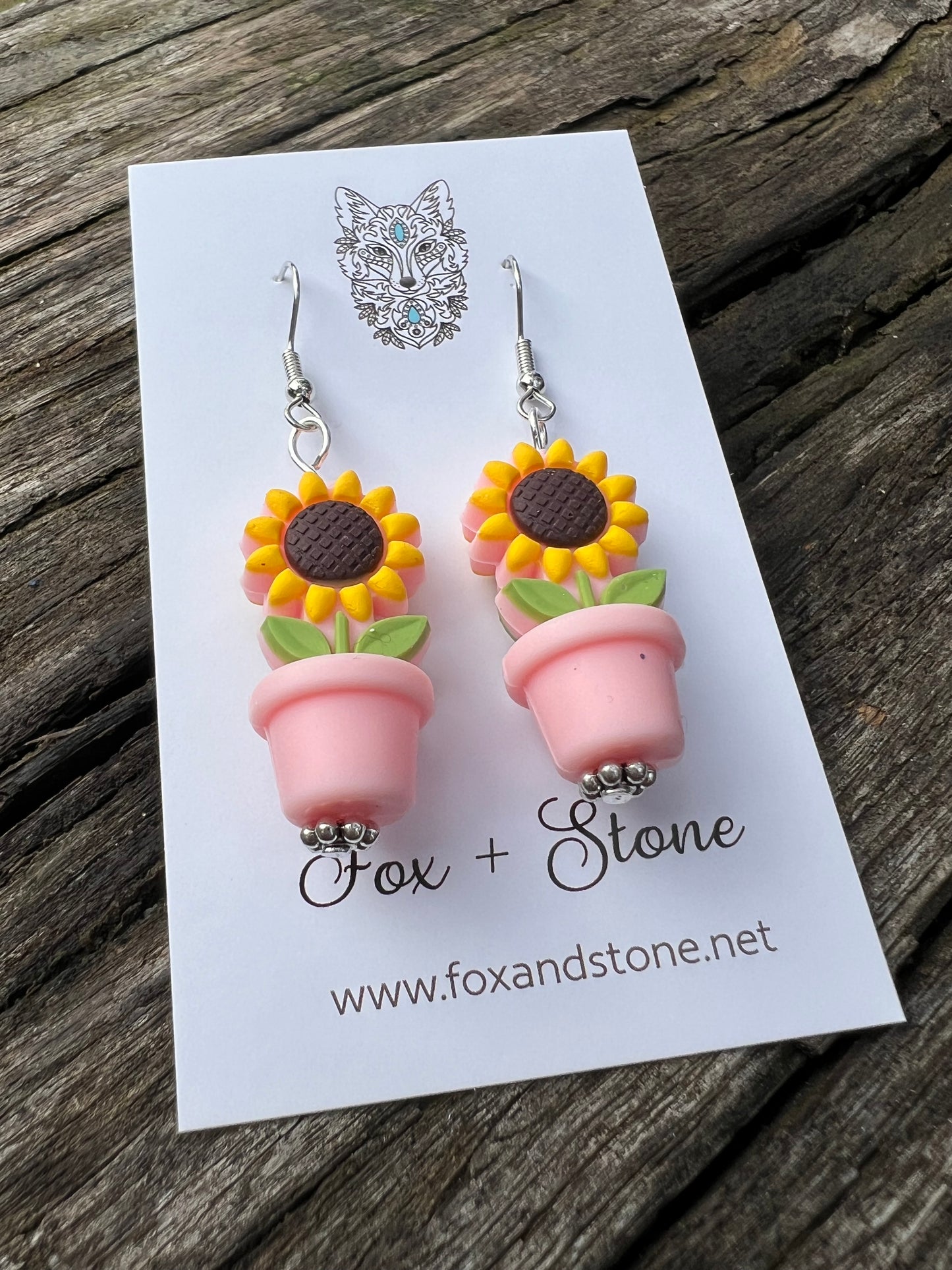 Sunflower in Pink Pots Earrings