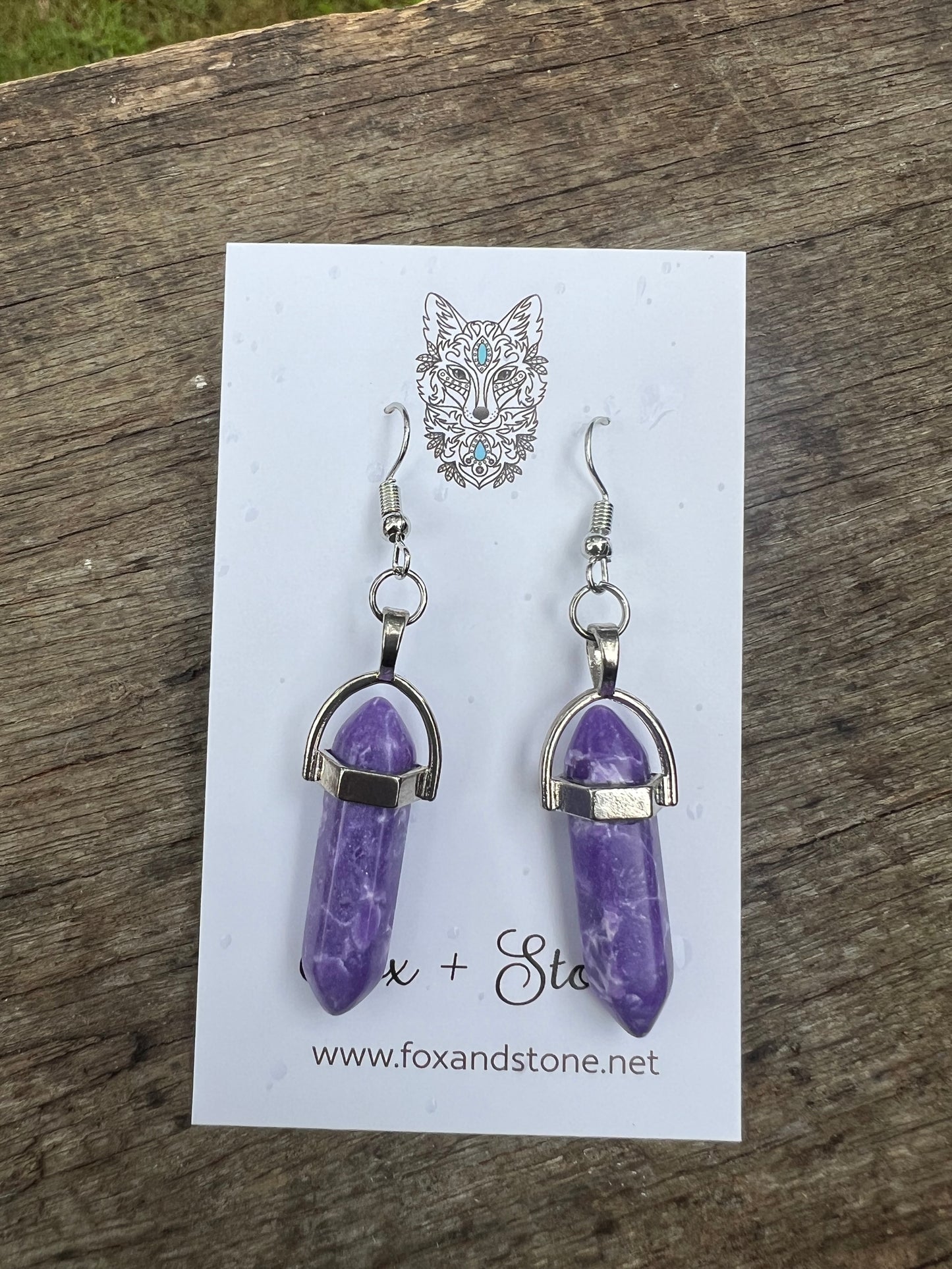 Purple Spot Jasper Gemstone Bullet Point Earrings