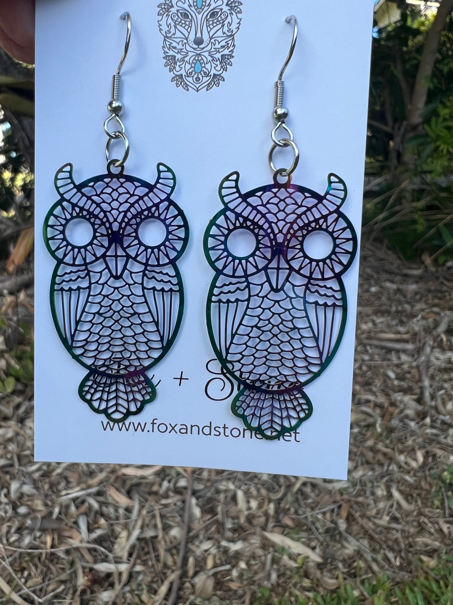 Owls Iridescent Filigree Earrings