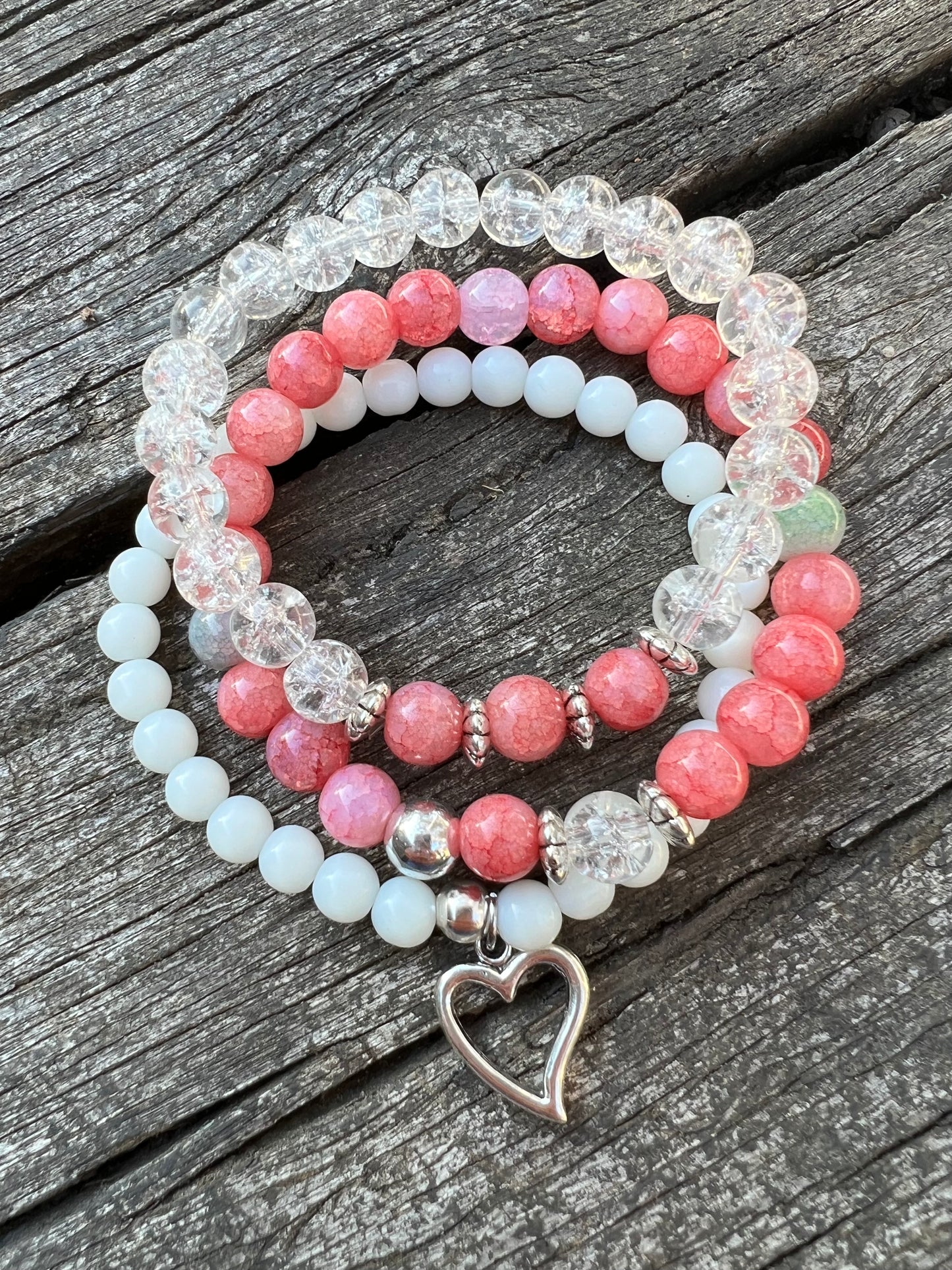 Poppy Heart Triple Bracelet Stack