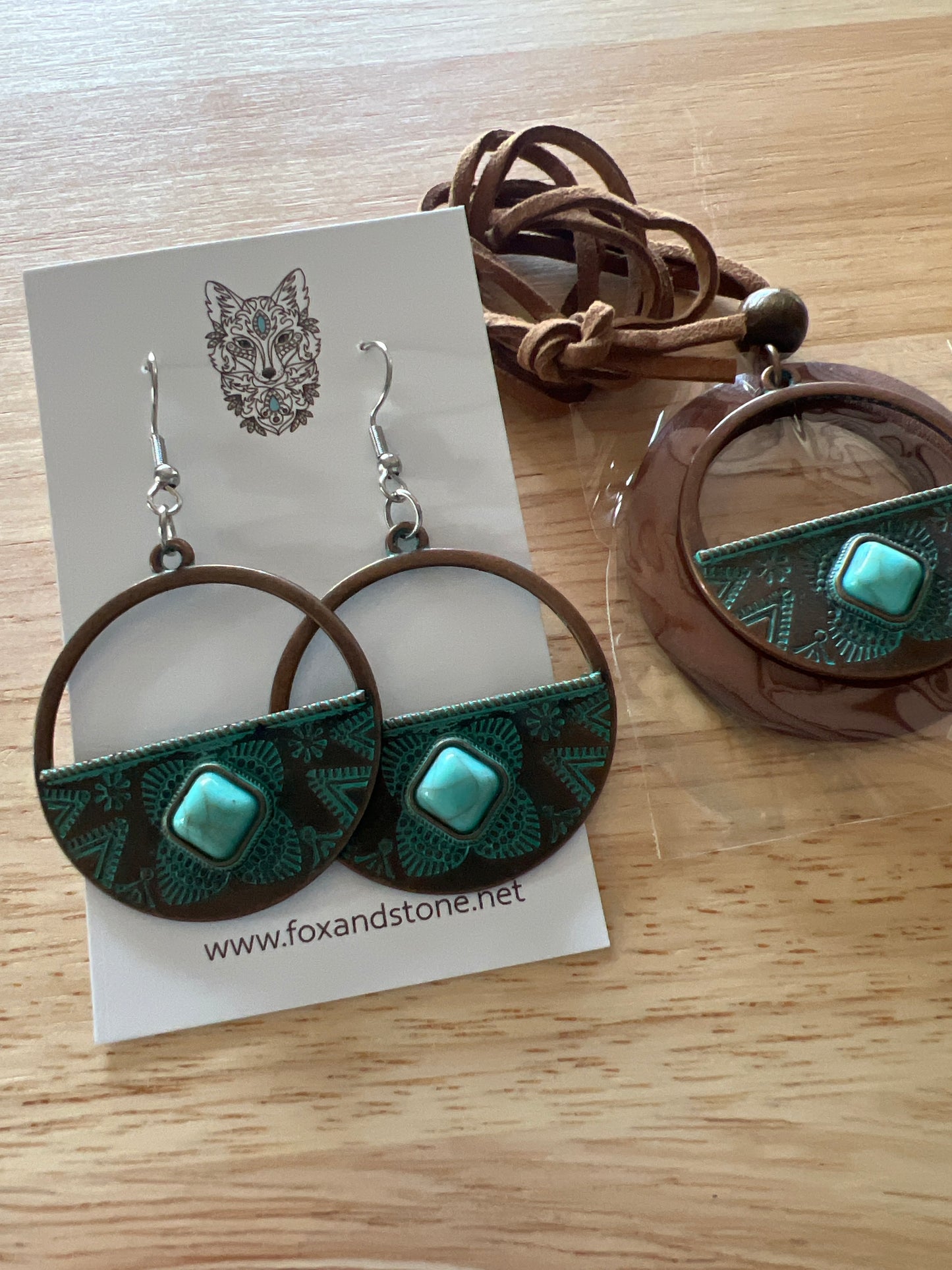 Boho Round Pendant Earring Set