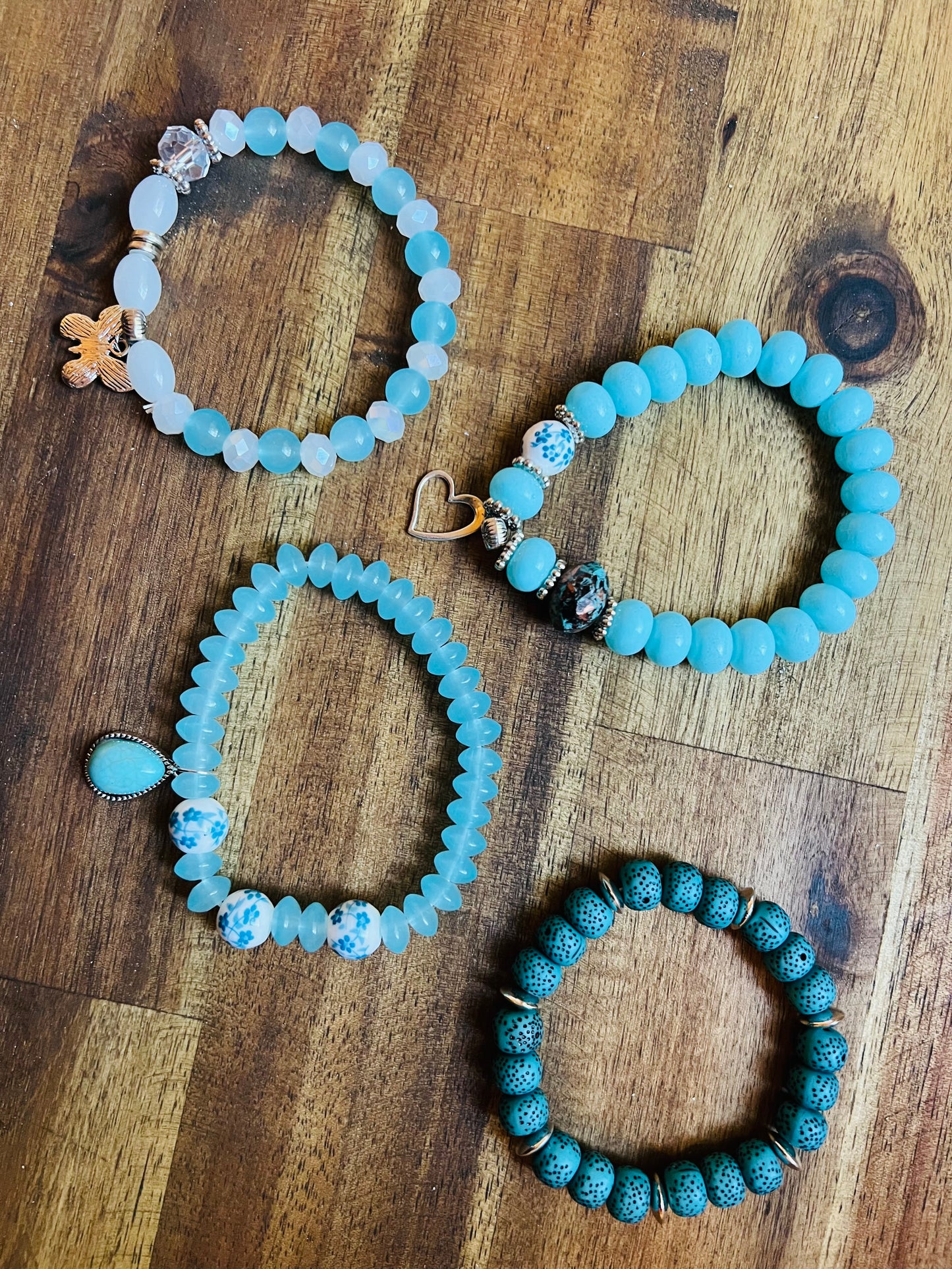 Aquamarine Beaded Bracelet Stack
