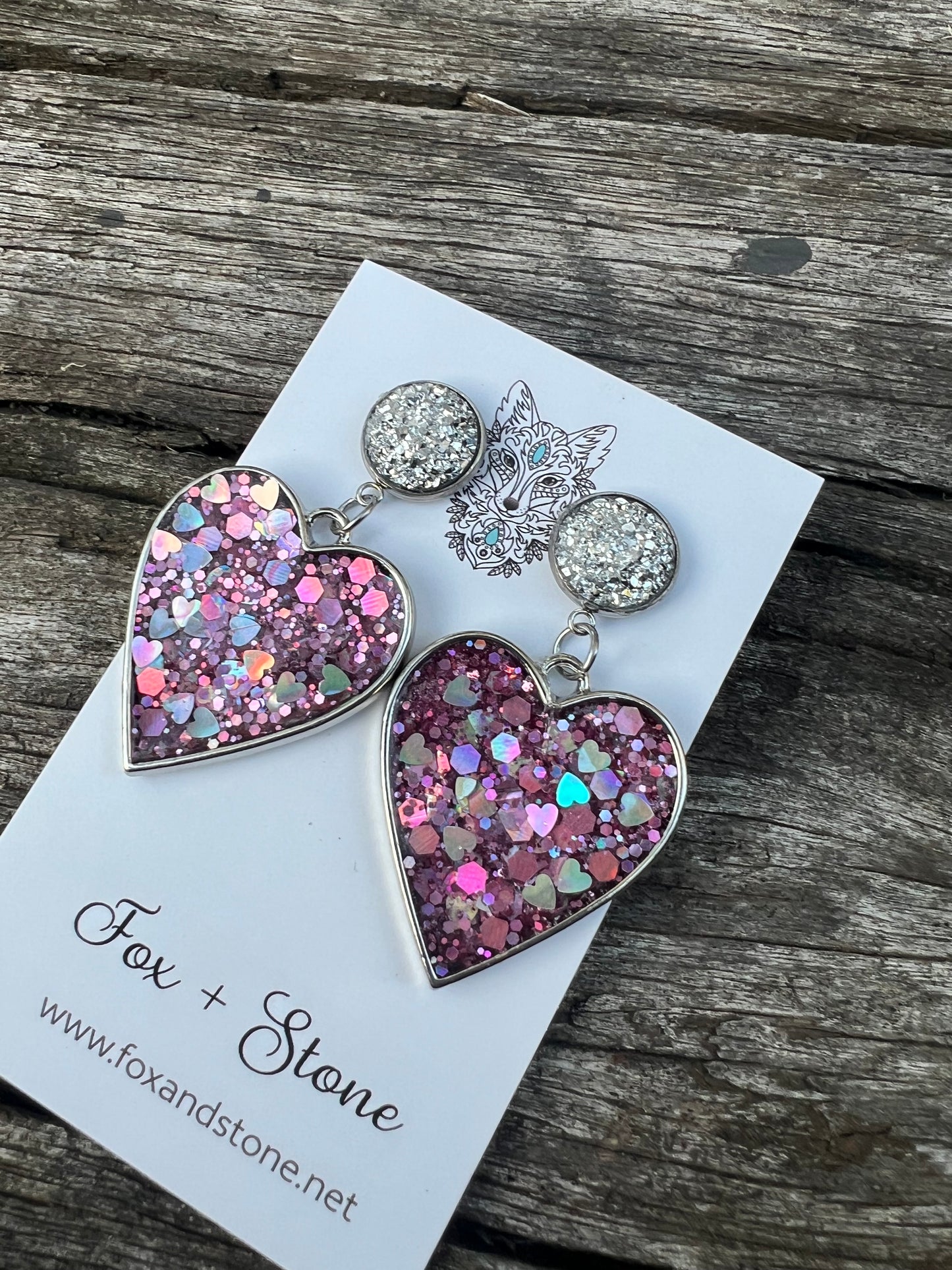 Heart Glitter Stud Statement Earrings