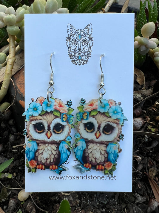 Super Cute Floral Owl Earrings