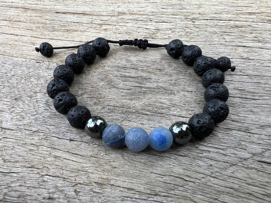 Blue Jasper Lava Hematite Gemstone Bracelet