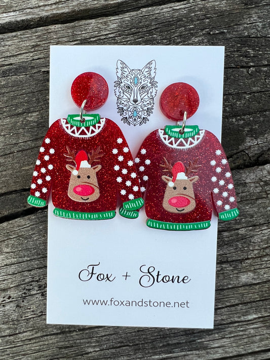 Rudolf Sweater Xmas Earrings