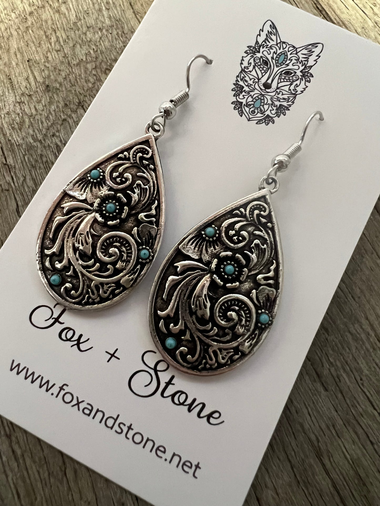 Swirl Silver Turquoise Metal Dangles