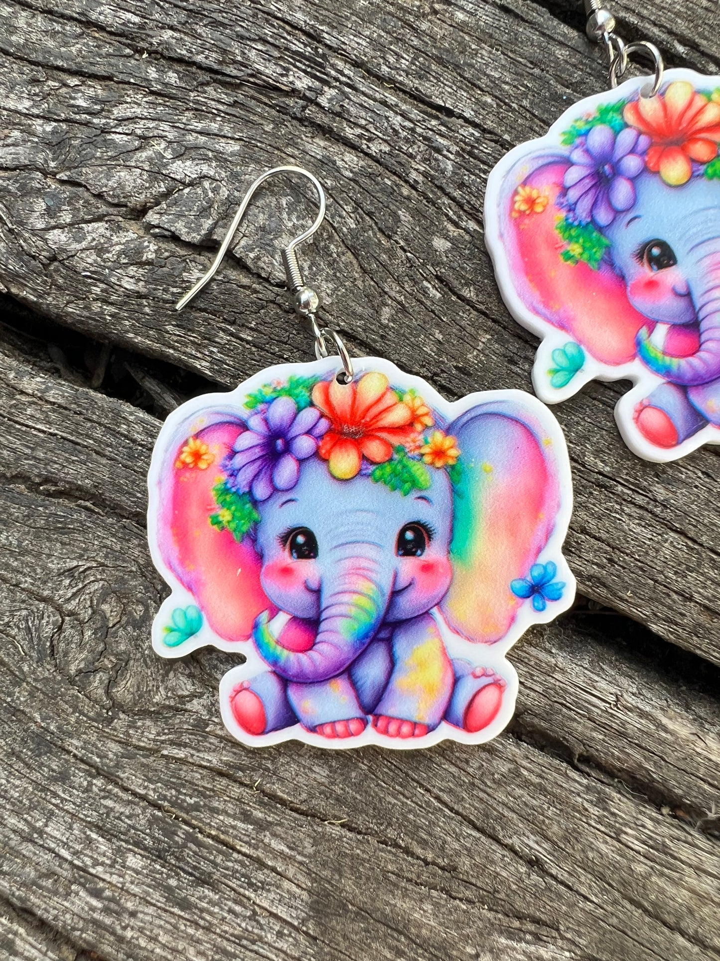 Vibrant Resin Baby Elephant Earrings