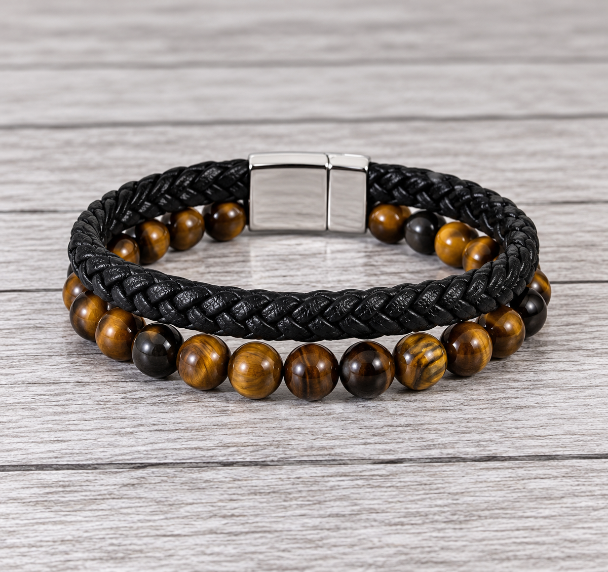 Tigers Eye Vegan Leather Natural Gemstone Bracelet (Copy)