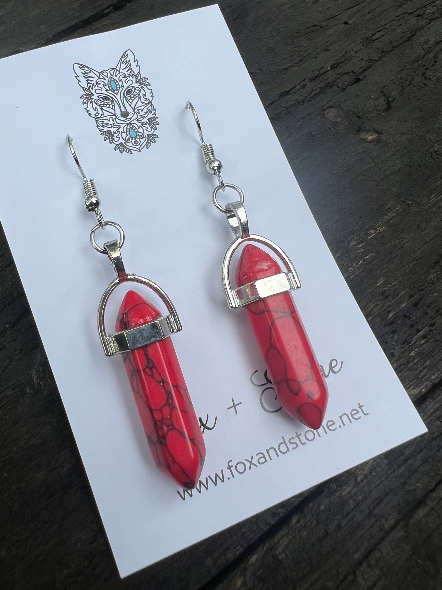 Red Howlite Gemstone Bullet Point Earrings