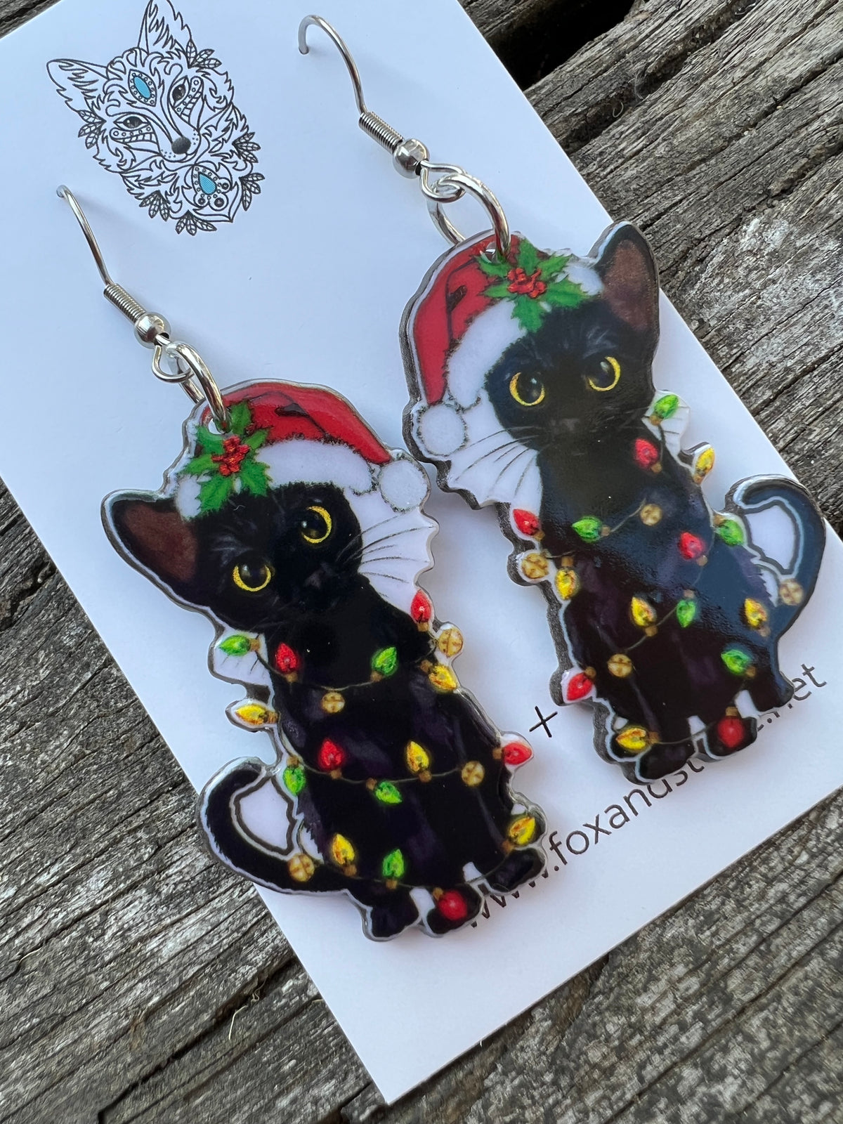 Merry Christmas Cat Lights Earrings