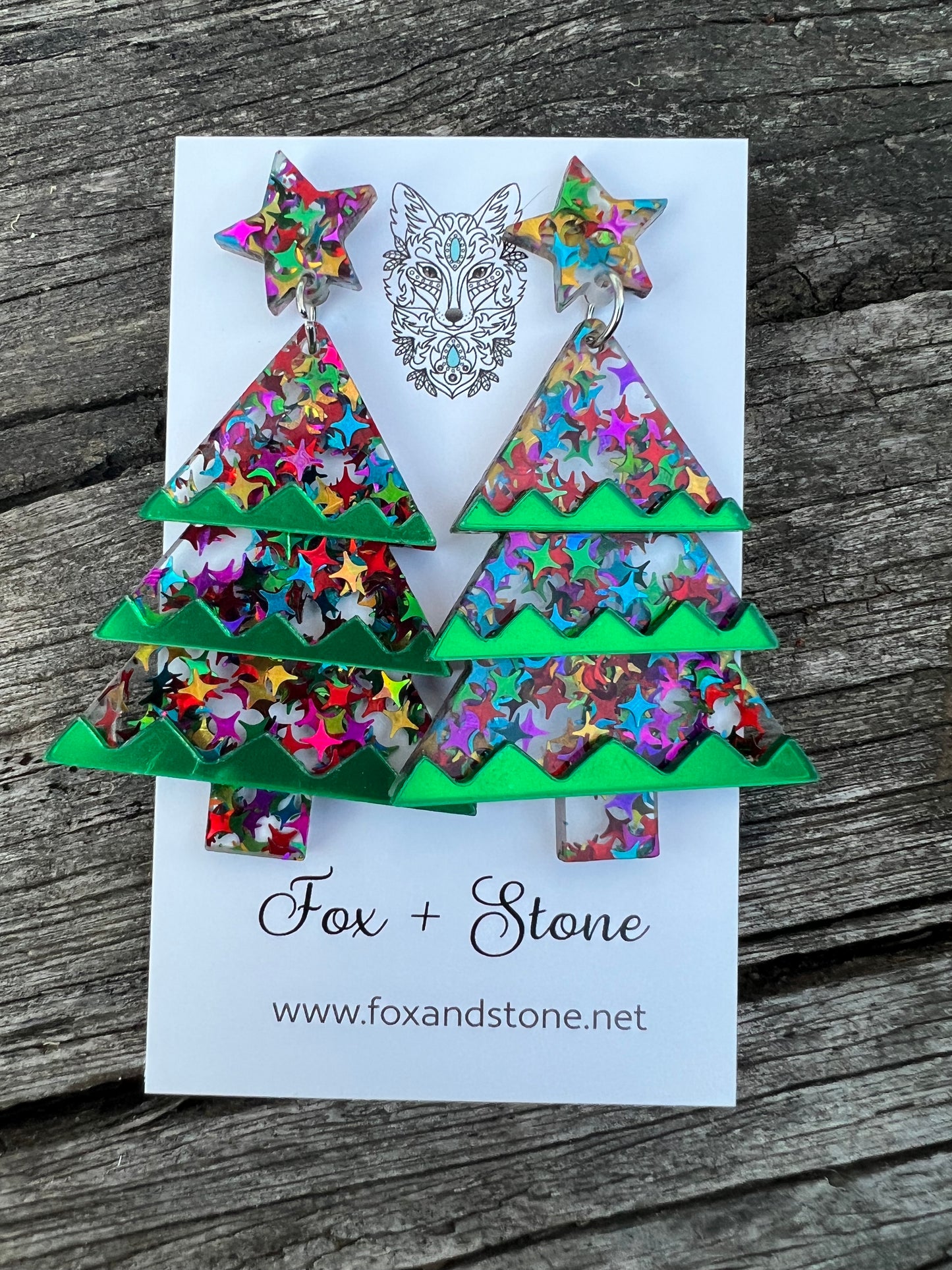 Beautiful Acrylic Mirror Xmas Tree Earrings C