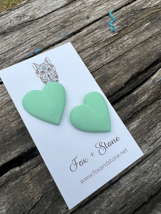 Green Pastel Heart Stud Earrings