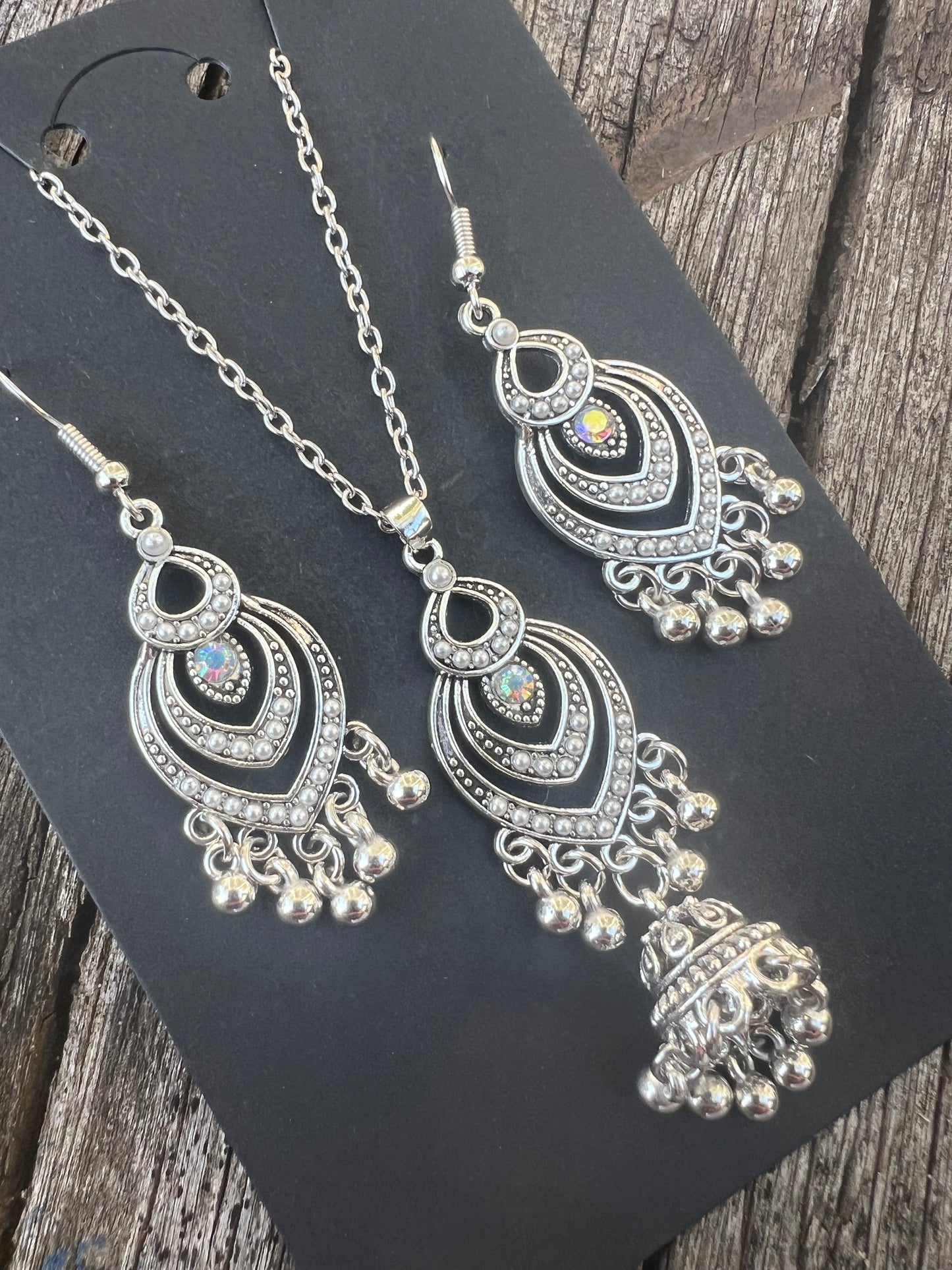 Silver Love Pendant and Earring Set
