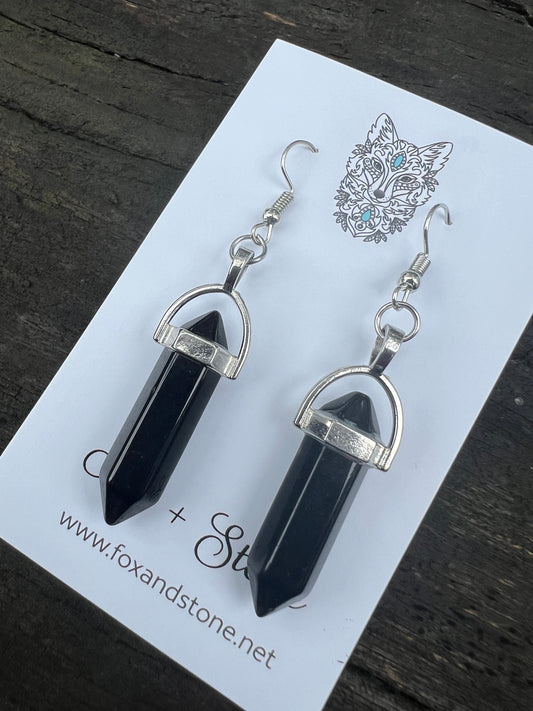 Onyx Gemstone Bullet Point Earrings