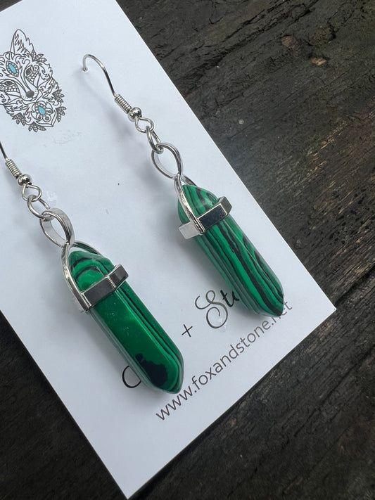 Malachite Gemstone Bullet Point Earrings