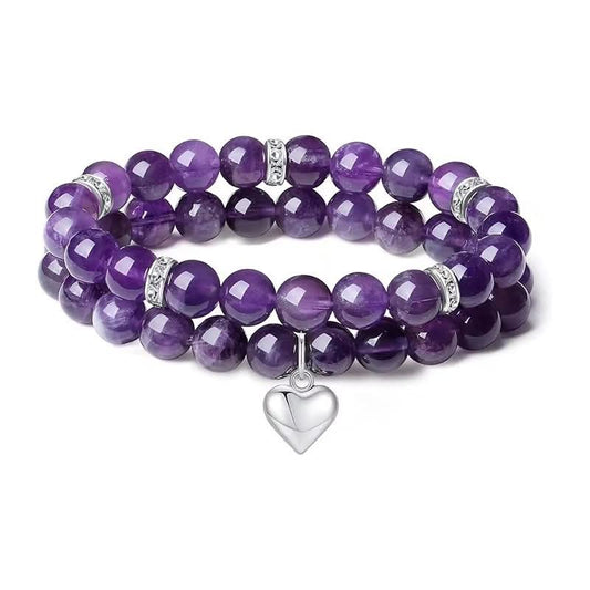 Amethyst Heart Charm Double Bracelets