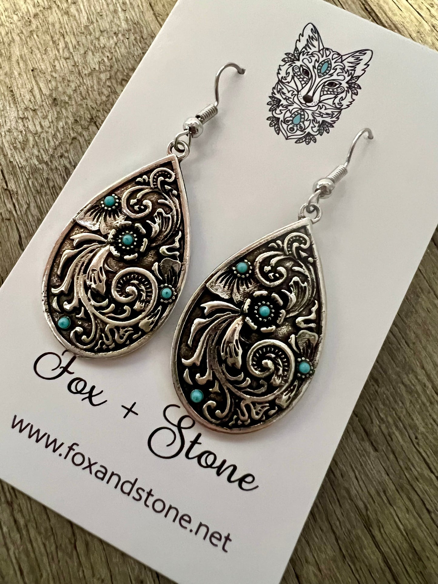 Swirl Silver Turquoise Metal Dangles