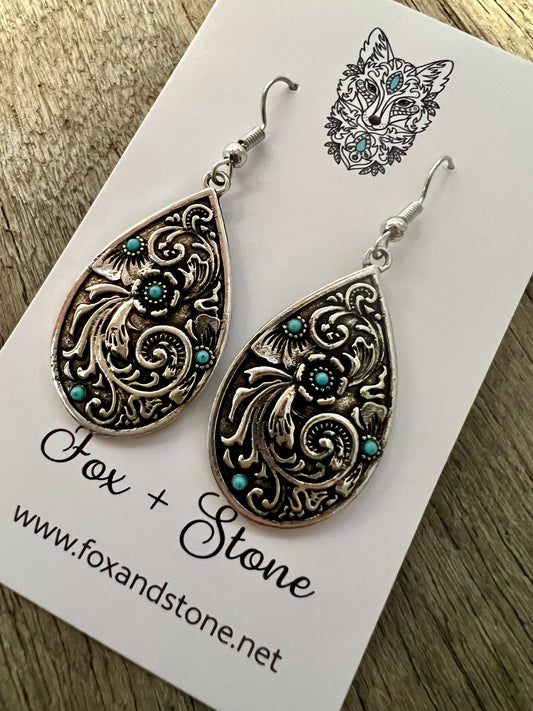 Swirl Silver Turquoise Metal Dangles