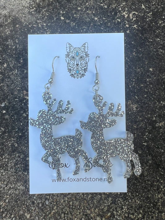 Silver Reindeer Xmas Earrings