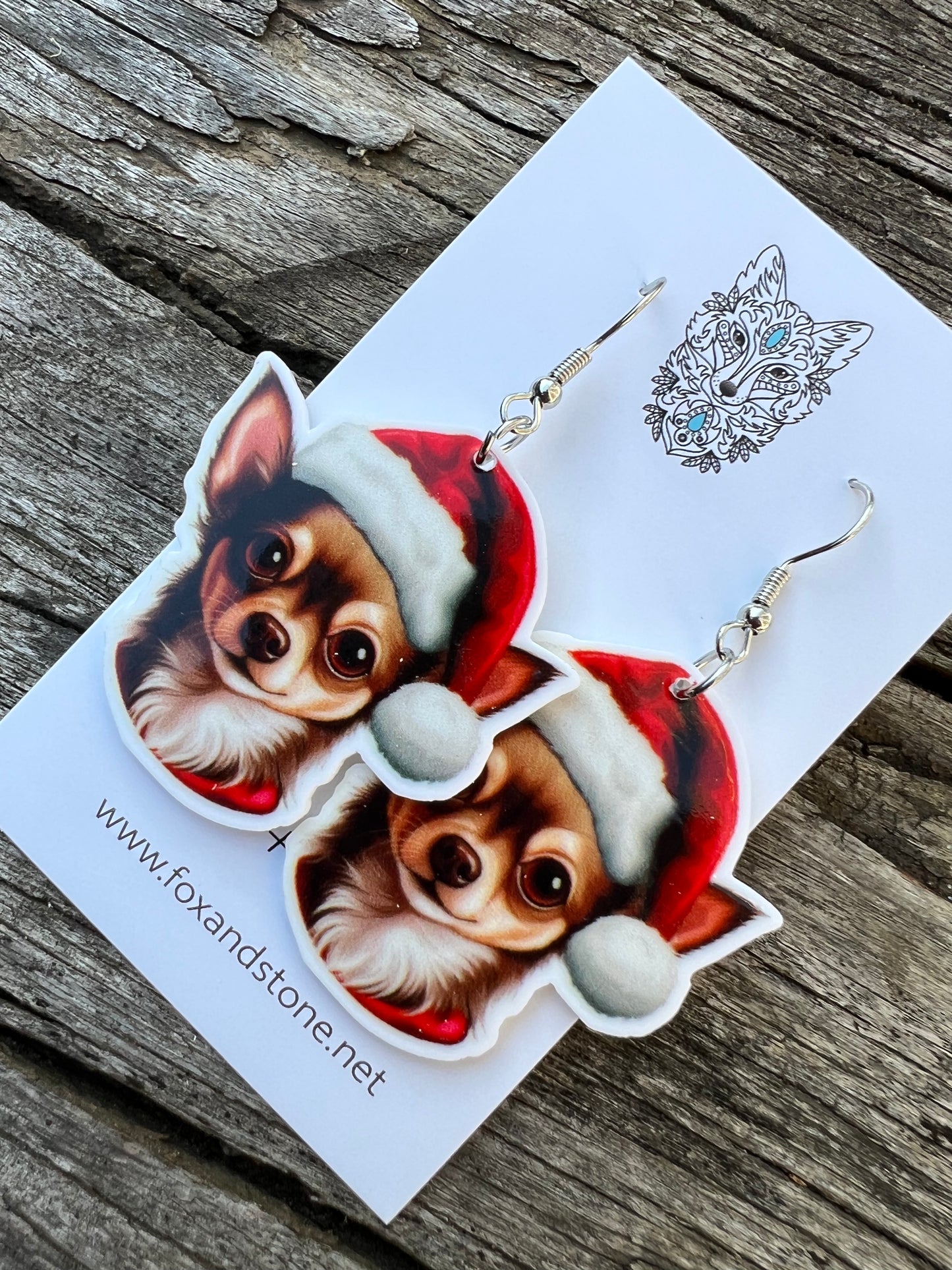 Chihuahua Santa Hat Dog Earrings