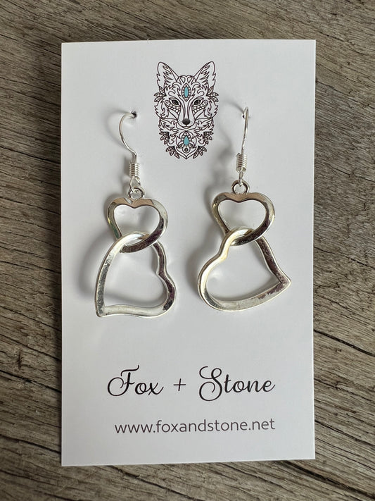 Double Love Silver Hearts Dangles