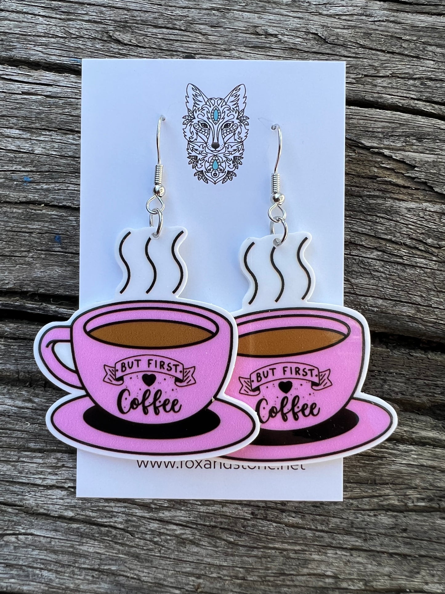 But First Coffee Pink Cup Earrings