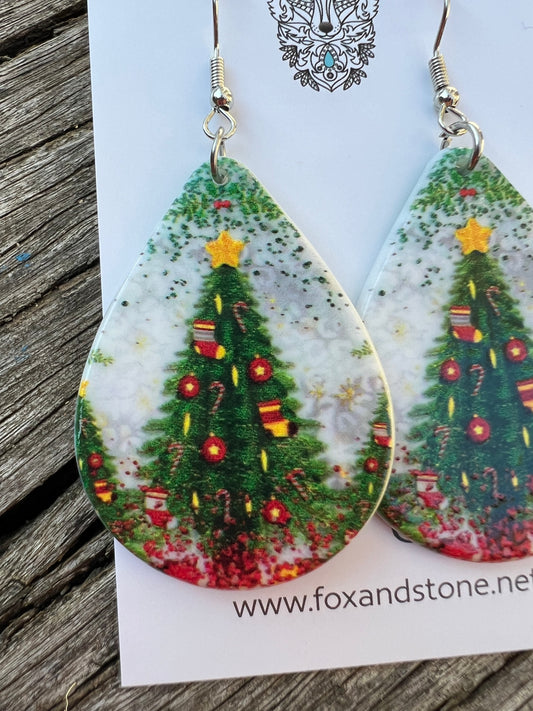 Christmas Tree Resin Dangle Earrings