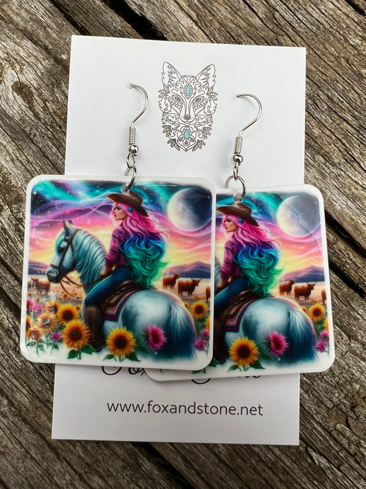 Stunning Cowgirl and Horse Earrings