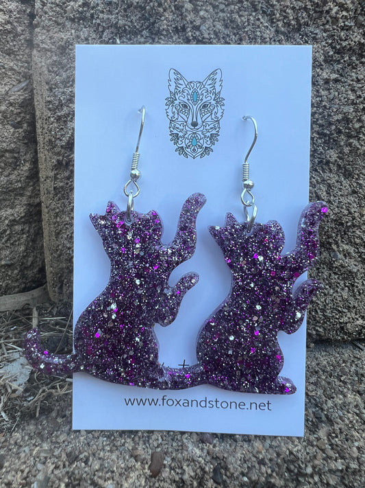Glitter Cats One Earrings