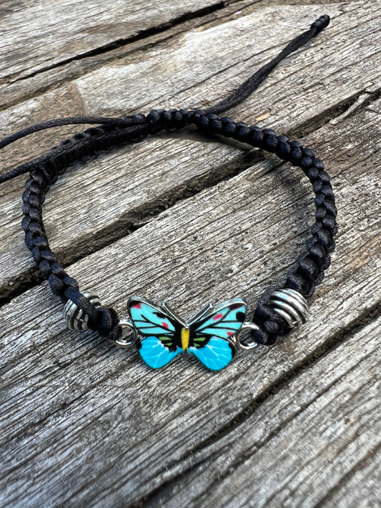 Black with Blue Butterfly One Size Fits Bracelets