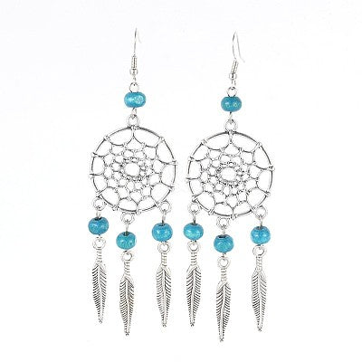 Dream Catcher Turquoise Dangle Earrings