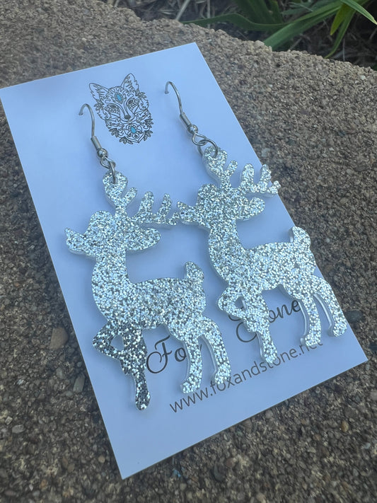 Silver Reindeer Xmas Earrings