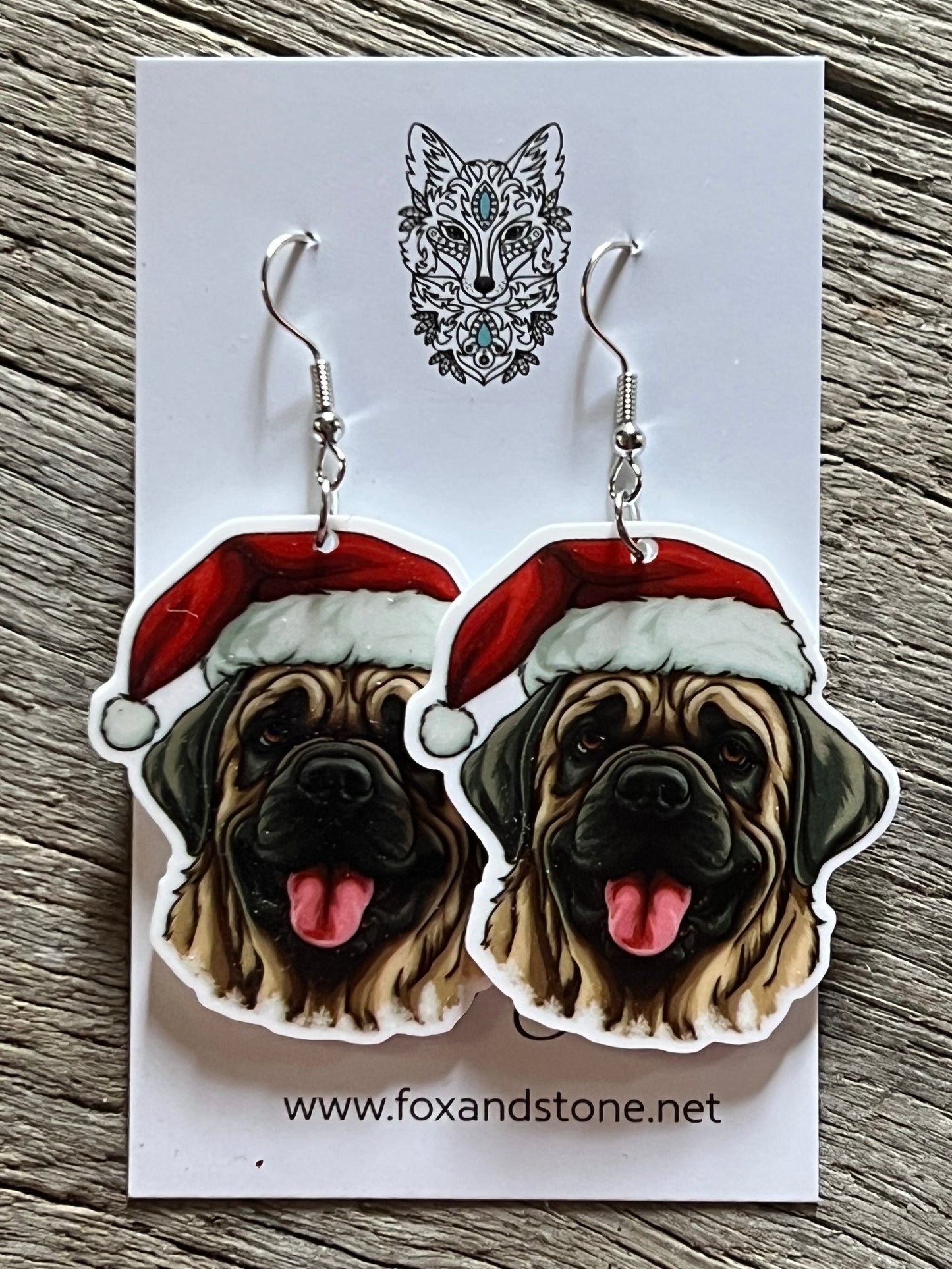 Mastiff English Santa Hat Dog Earrings