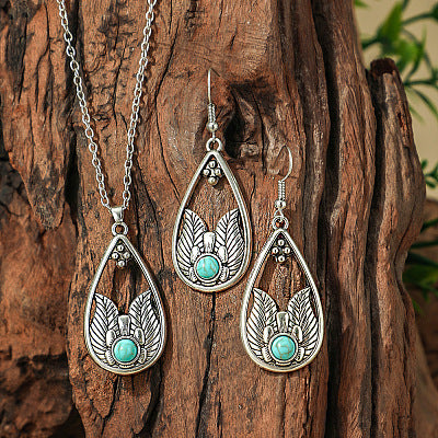 Wing Turquoise Pendant Earring Set