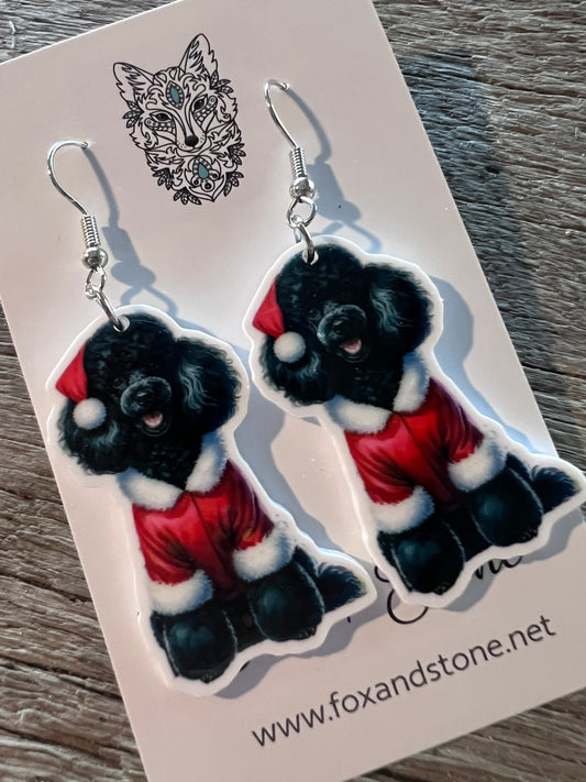 Poodle Santa Hat Dog Earrings 2