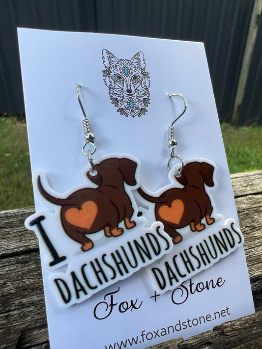I Love Dachshunds Earrings