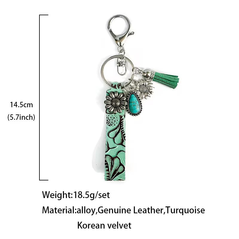 Tooled Dyed Faux Leather Positive Vibe Turquoise Keyring