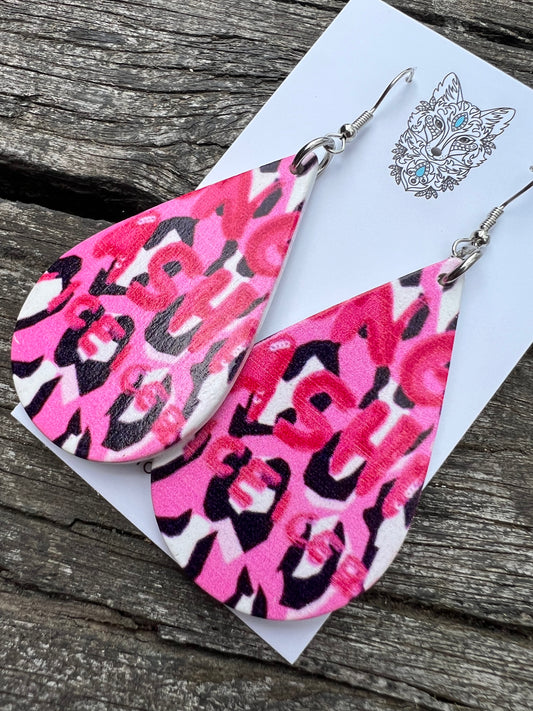Pink Graphic Print Wood Earrings