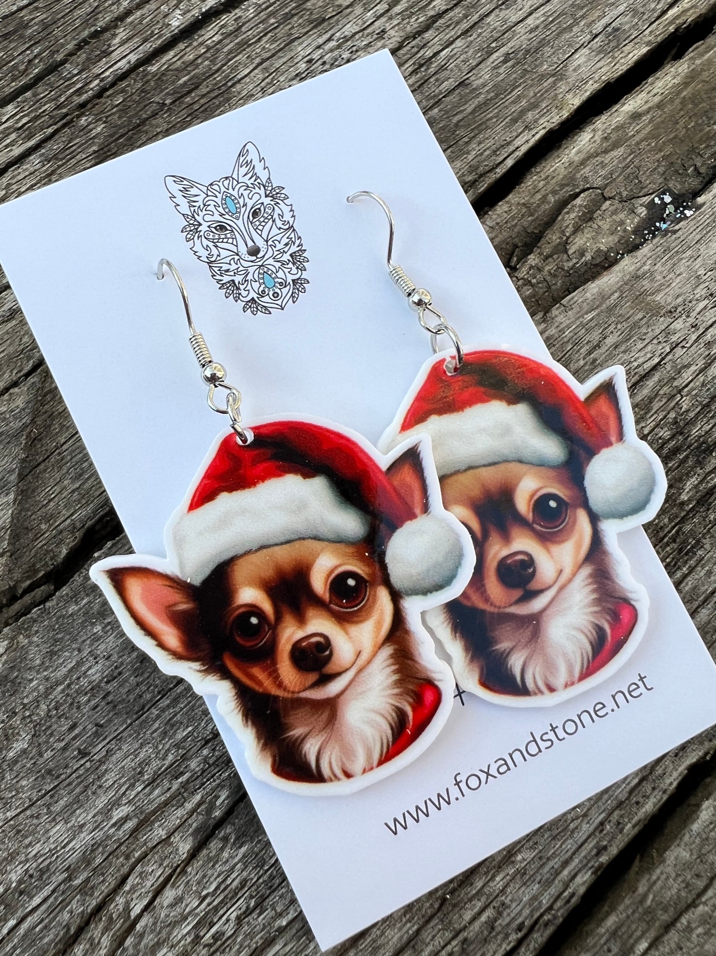 Chihuahua Santa Hat Dog Earrings