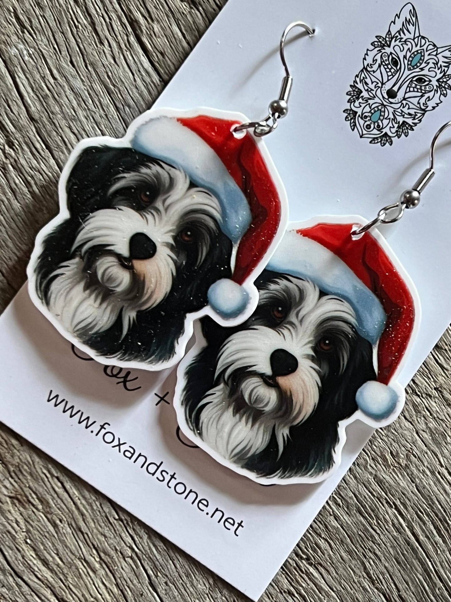 Biewer Terrier Santa Hat Dog Earrings