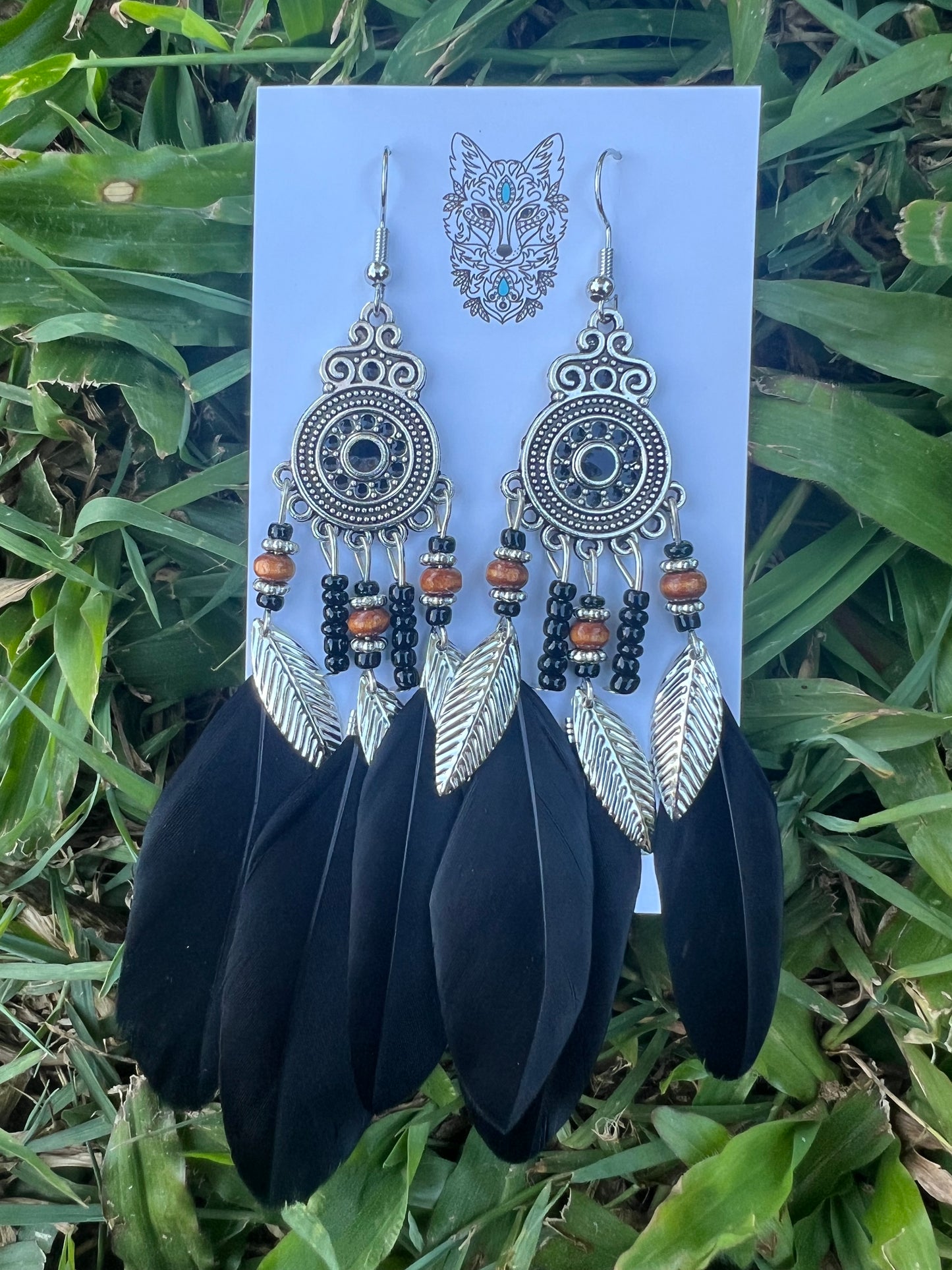 Stunning Silver Beads Feather Earrings