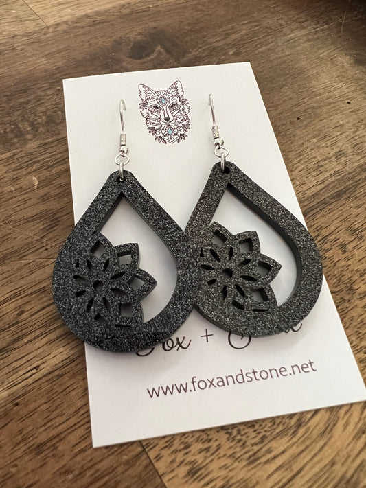 Black Mandala Meadow Matt Glitter Earrings