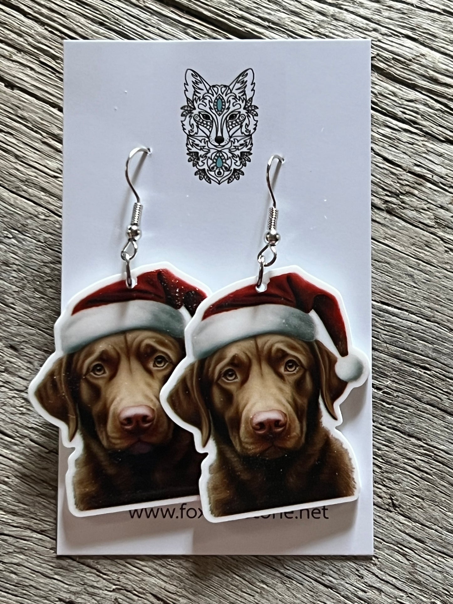 Labrador Retriever Santa Hat Dog Earrings