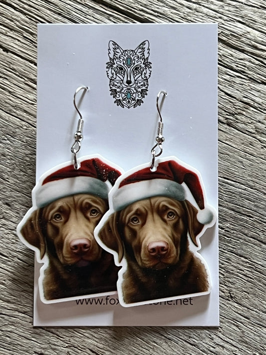 Labrador Retriever Santa Hat Dog Earrings