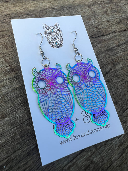 Owl Filigree Iridescent Earrings