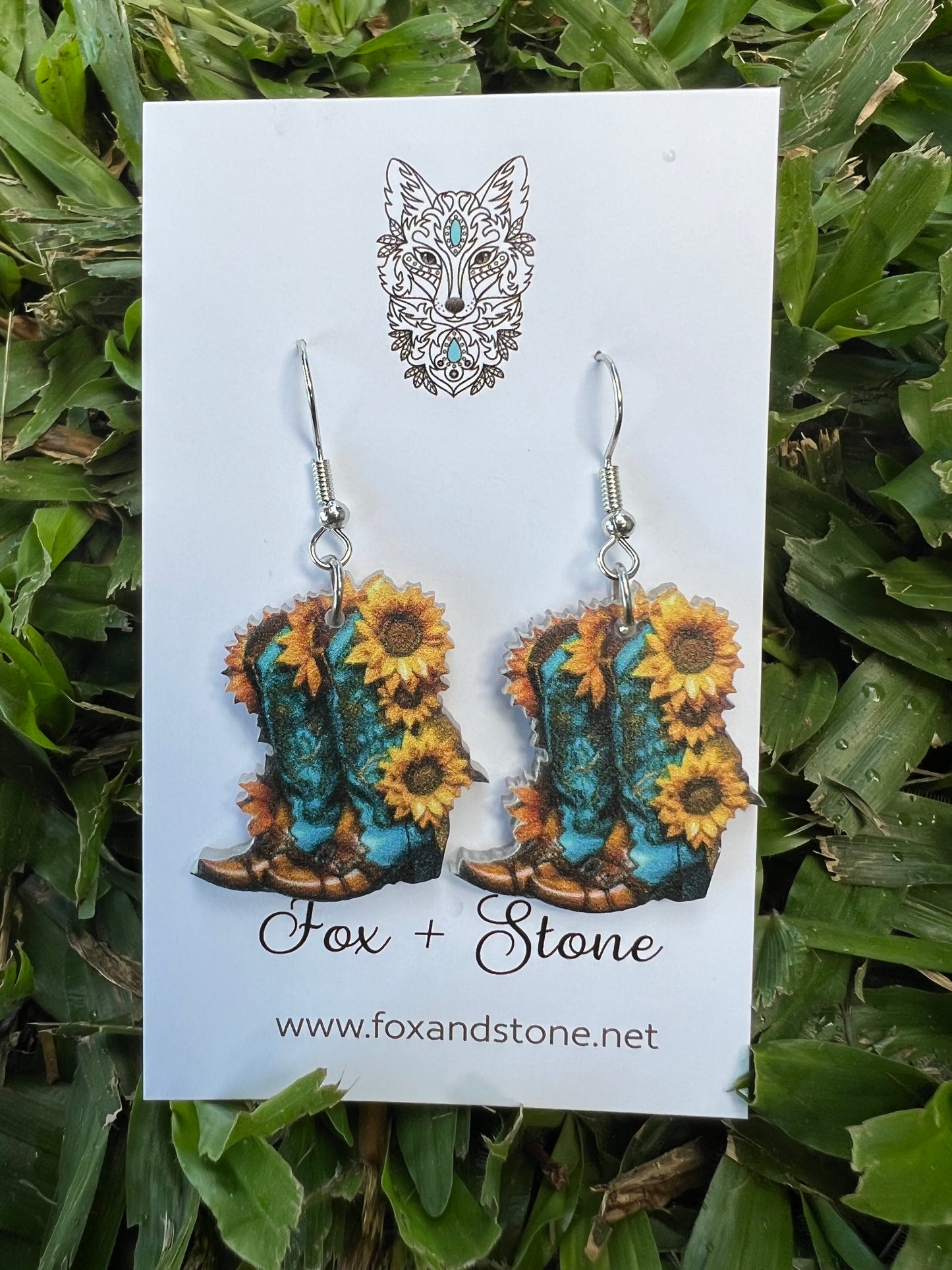 Western Sunflower Boots Earrings